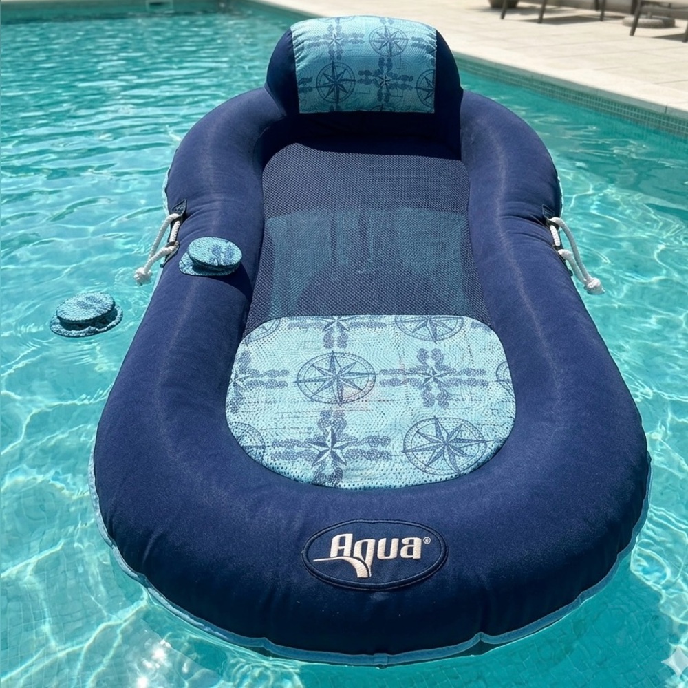 Aqua Leisure Inflatable Pool Float Lounger: Nautical Compass Print, Head Rest